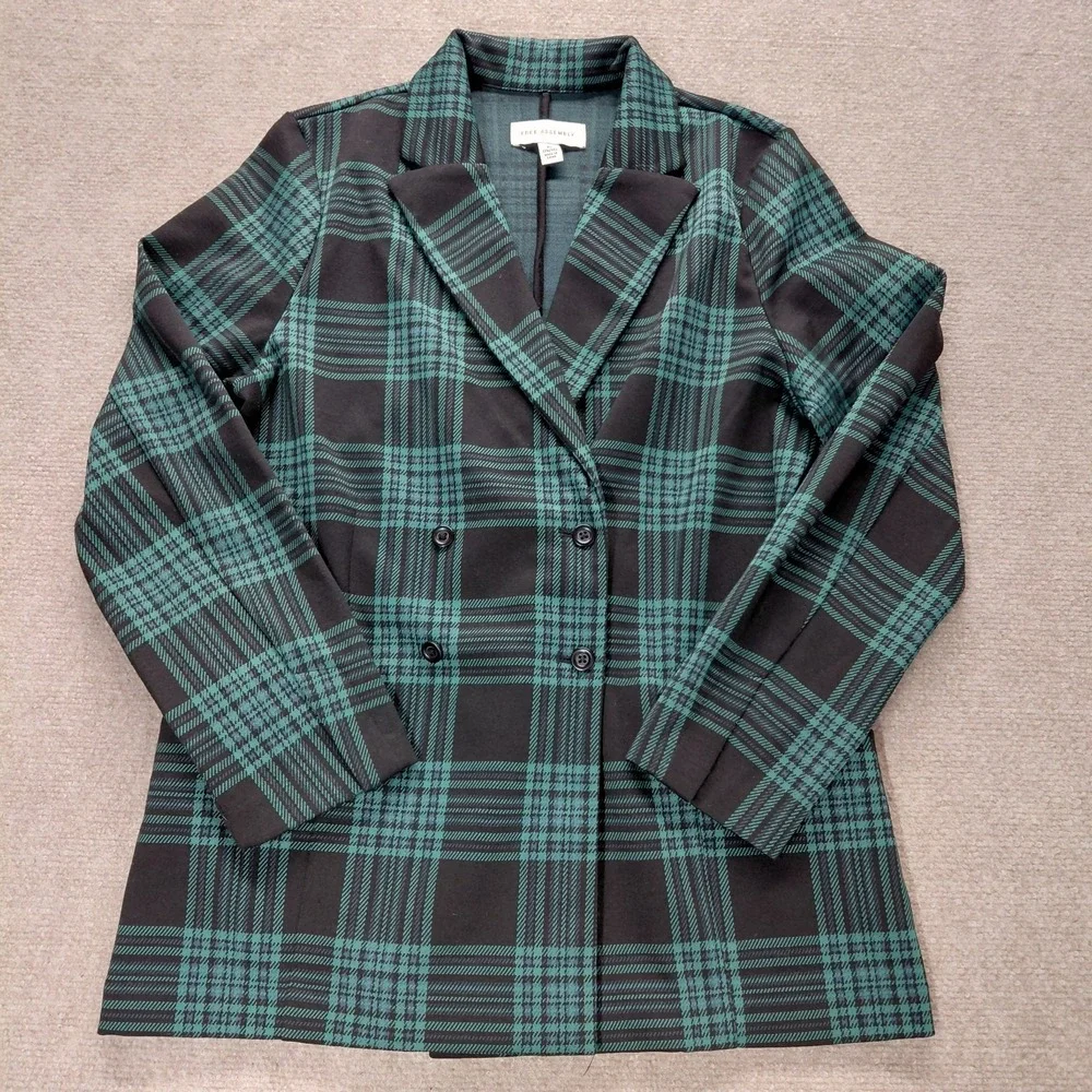 Free Assembly Long Plaid Blazer Youth Girls XL 14/16 Green Blue Black Preppy
